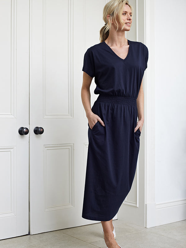bali midi dress with pockets - navy