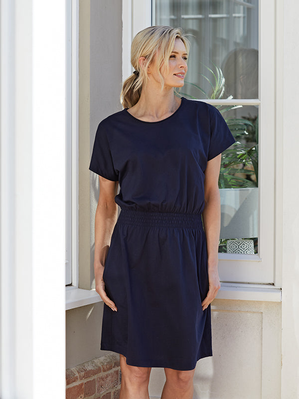 bali navy t-shirt dress with pockets - navy