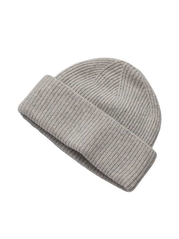 cashmere ribbed beanie - grey