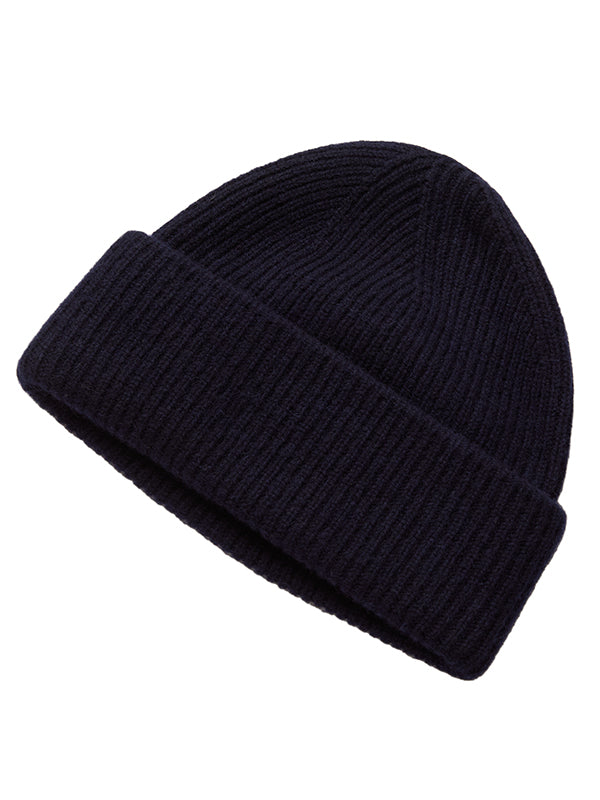 cashmere ribbed beanie - navy