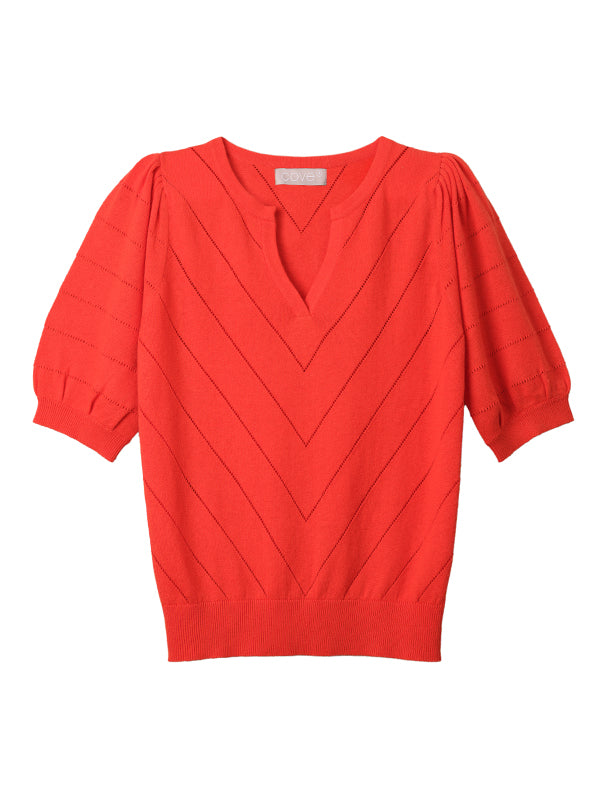 celine pointelle top - flame orange