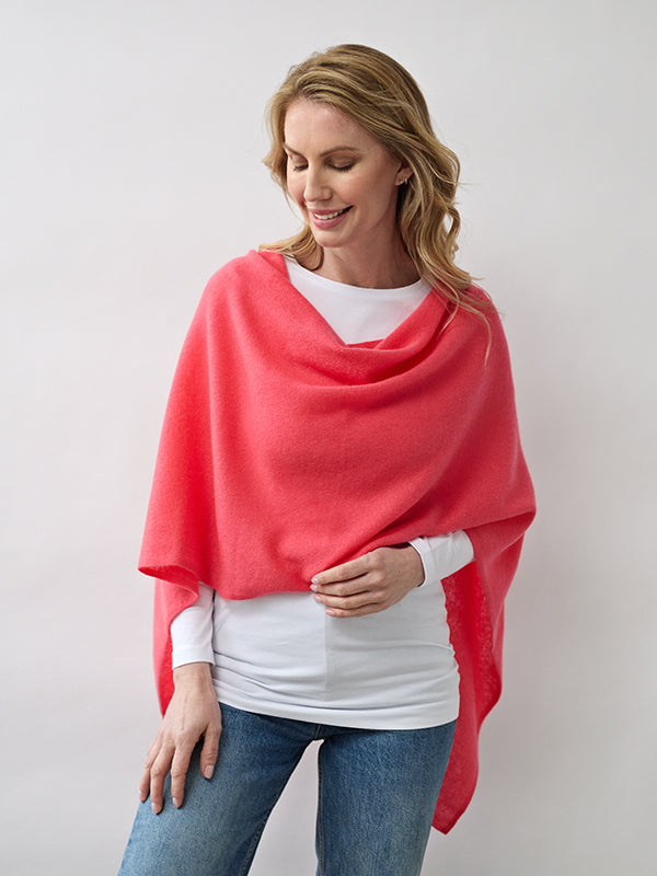lucy 4-way cashmere poncho - coral