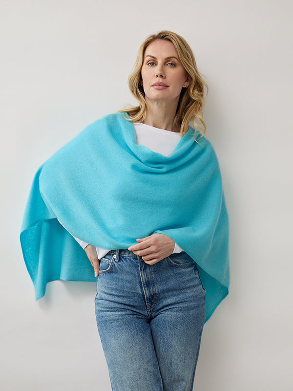 lucy 4-way cashmere poncho - aqua