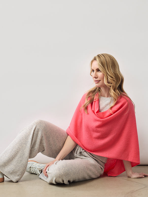 lucy 4-way cashmere poncho - coral