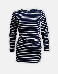 long length cotton tee - navy & white stripe