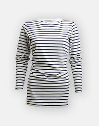 long length cotton tee - white & navy stripe