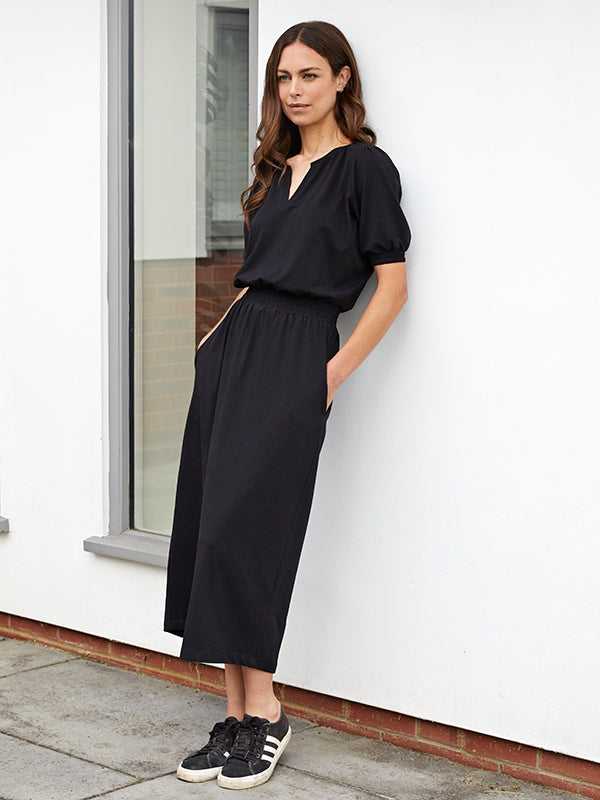 cuba black cotton midi dress with pockets 3 sizes machine washable – cove