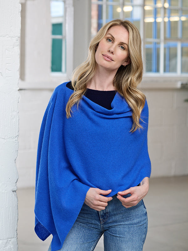 lucy 4-way cashmere poncho - cobalt