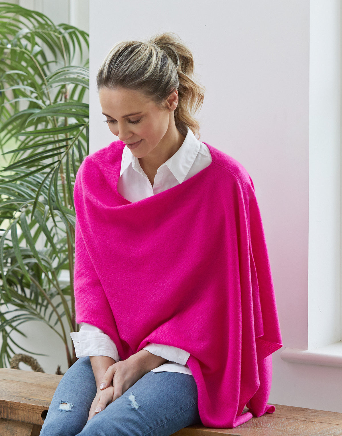 lucy 4-way cashmere poncho - magenta