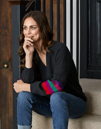 vicky v neck jumper - charcoal