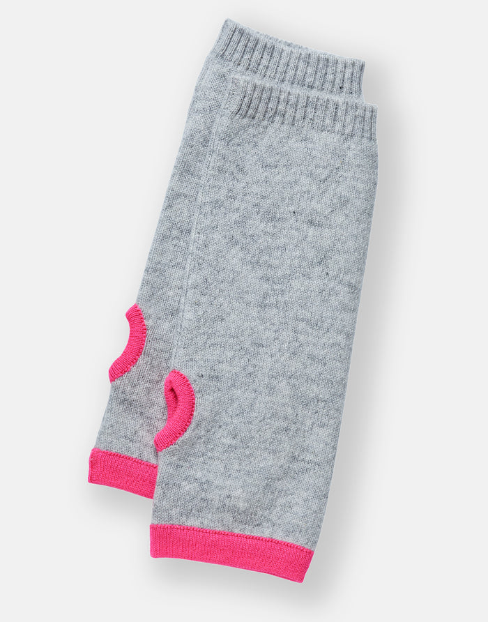 cashmere wrist warmers - grey & neon pink