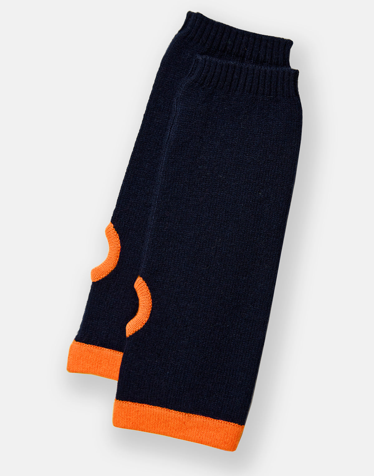 cashmere wrist warmers - navy & neon orange