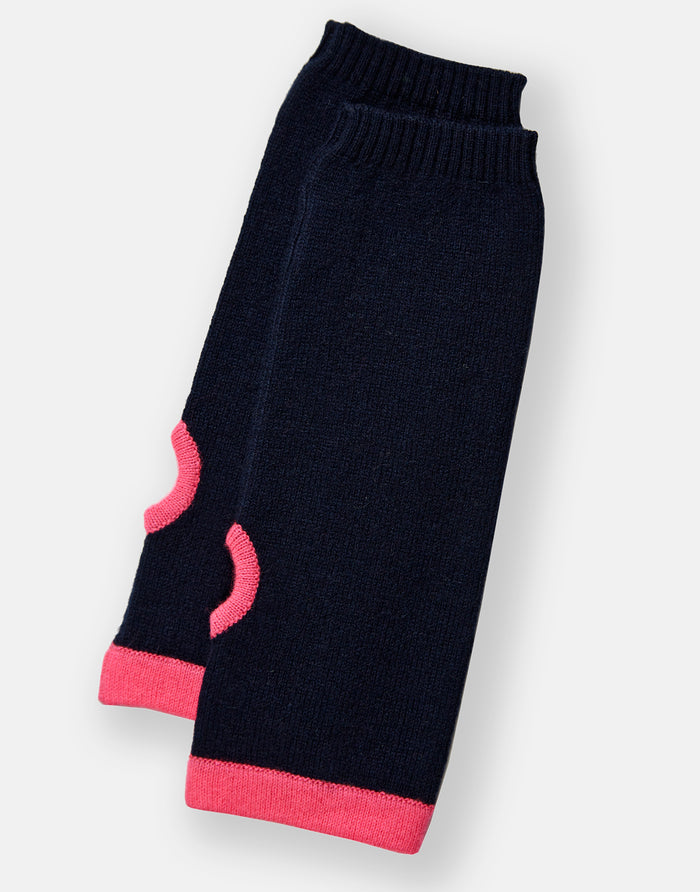 cashmere wrist warmers - navy & neon pink