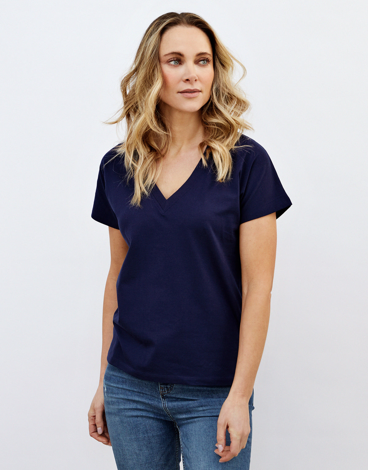 v neck short sleeve tee - navy
