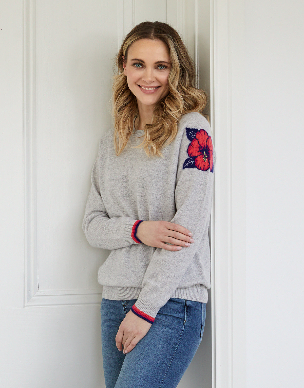 helena hibiscus cashmere jumper - grey
