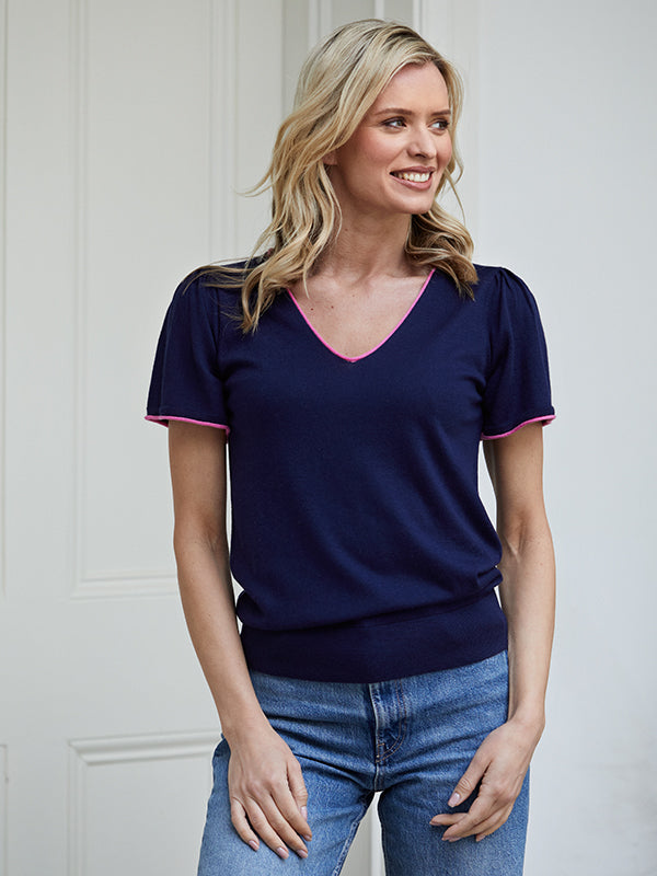 sam short sleeve - navy & pink