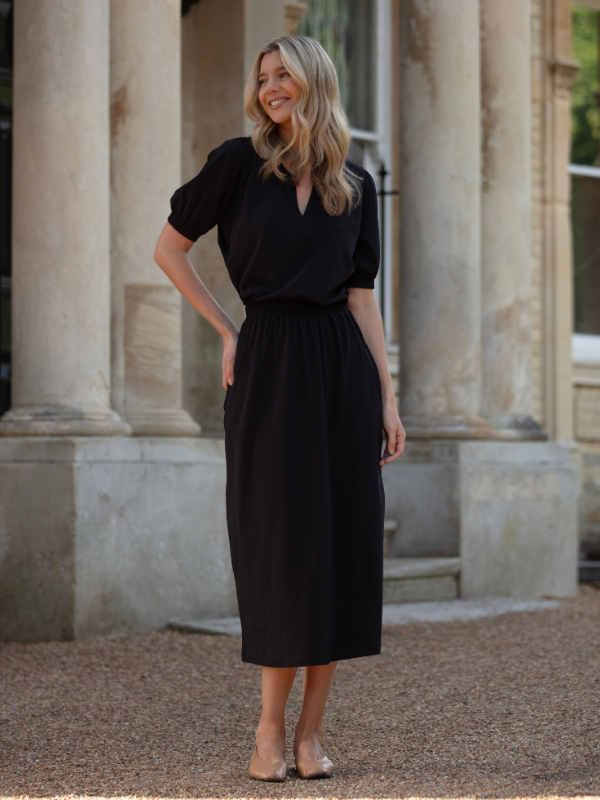 cuba midi dress with pockets - black