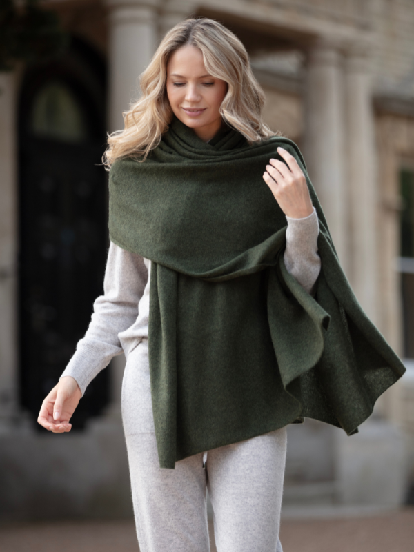 lola cashmere travel wrap - olive green