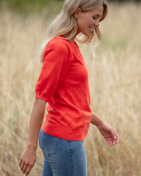 celine pointelle top - flame orange