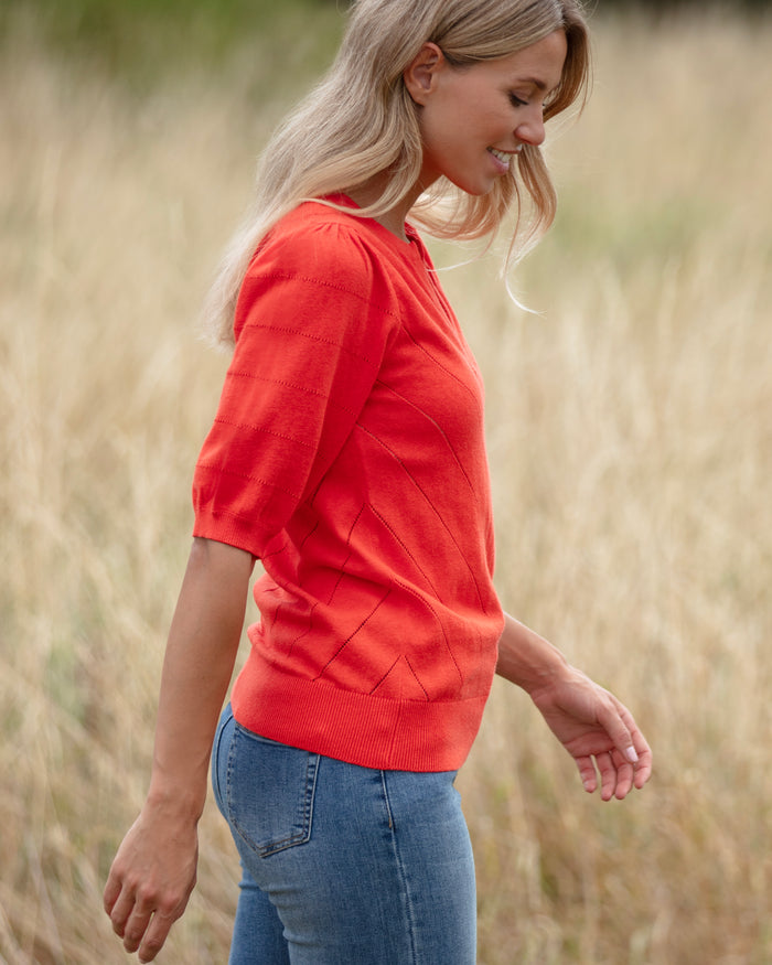celine pointelle top - flame orange