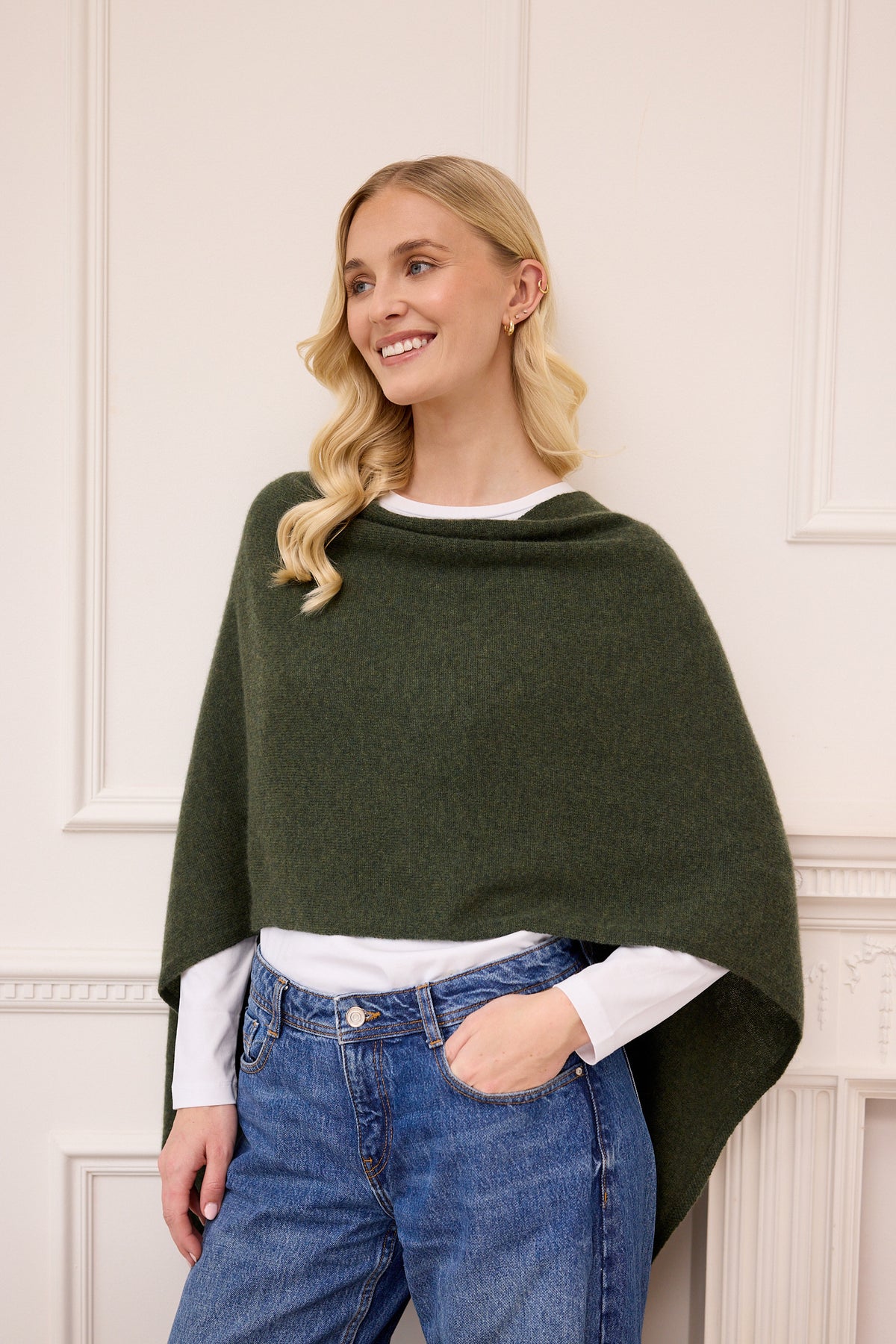 lucy 4-way cashmere poncho - olive green
