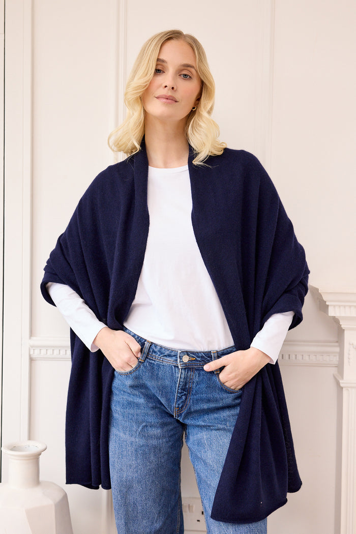 lola cashmere travel wrap - navy
