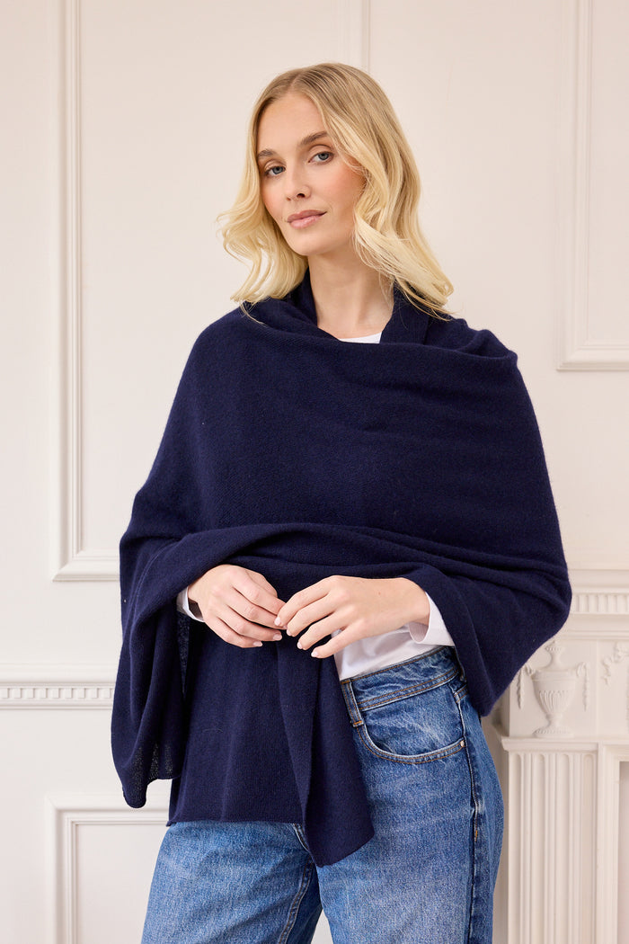 lola cashmere travel wrap - navy