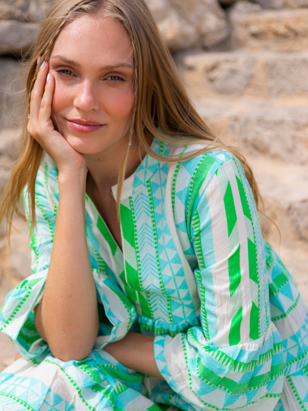 aztec jacquard cotton dress 14 - green & blue (second)