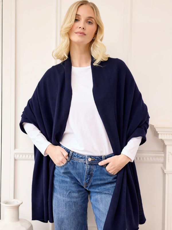 lola cashmere travel wrap - navy