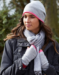 cashmere beanie & wrist warmer gift set - grey & pink