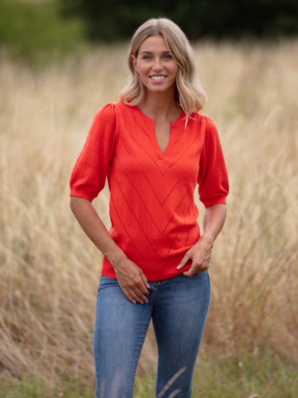 celine pointelle top - flame orange
