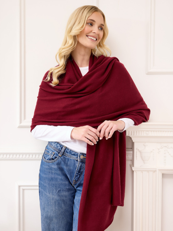 lola cashmere travel wrap - burgundy