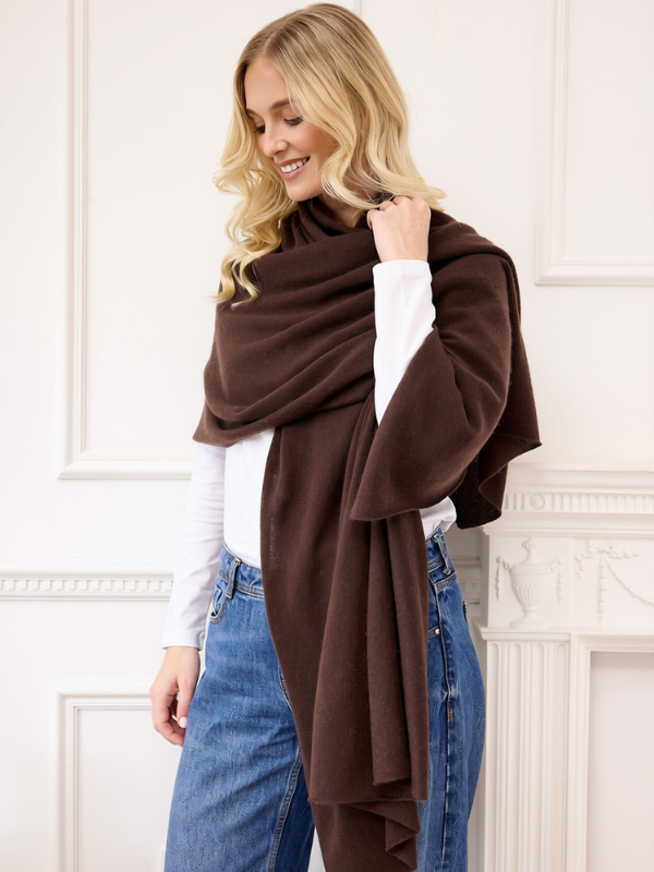 lola cashmere travel wrap - brown