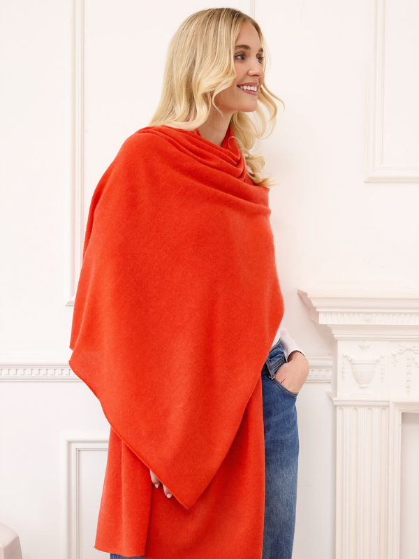 lola cashmere travel wrap - autumn orange