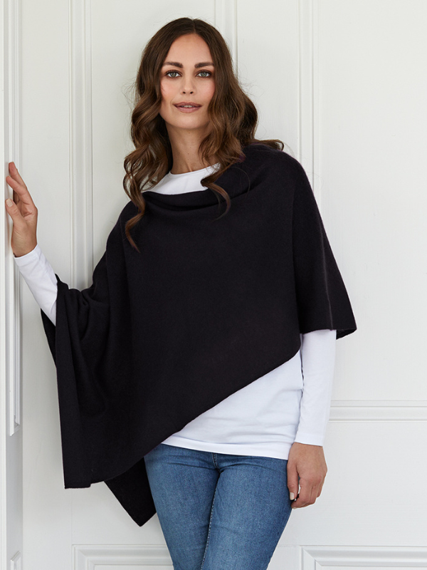 lucy 4-way cashmere poncho - black