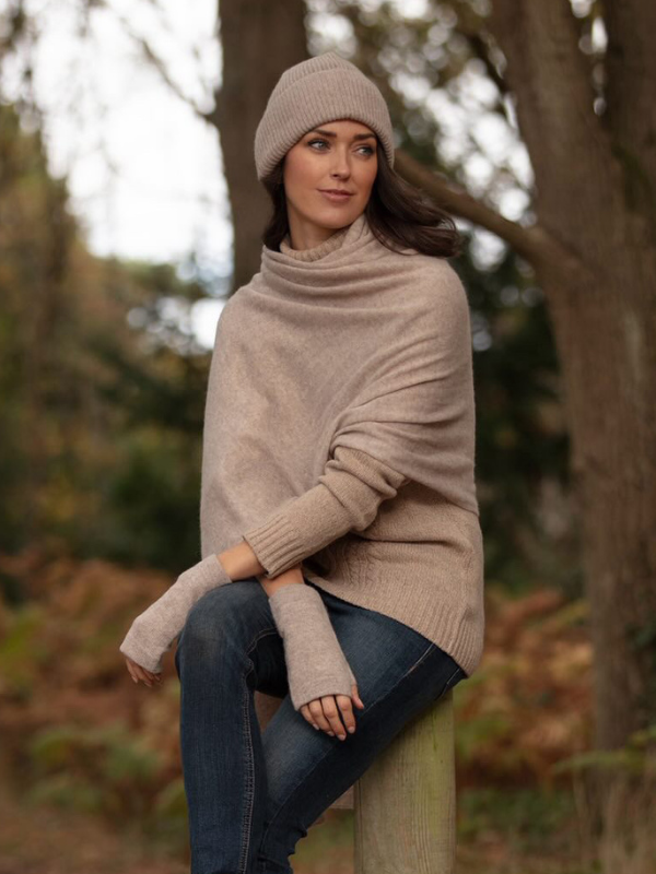 cashmere ribbed beanie - fawn