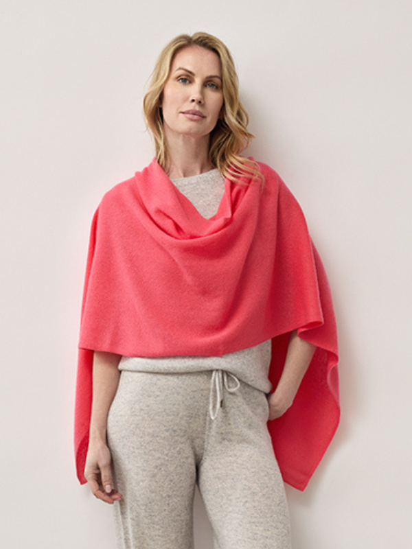lucy 4-way cashmere poncho - coral