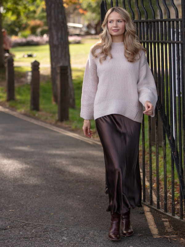 satin skirt - brown