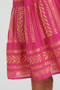 aztec metallic jacquard sleeveless dress - pink & gold