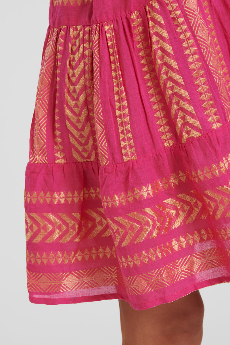 aztec metallic jacquard sleeveless dress - pink & gold