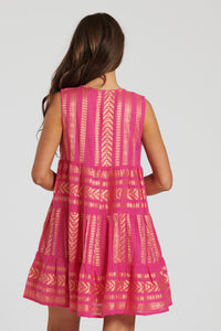 aztec metallic jacquard sleeveless dress - pink & gold