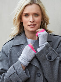cashmere wrist warmers - grey & neon pink