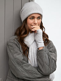 lucy poncho, cashmere ribbed beanie & wrist warmer set - grey