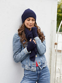 cashmere chunky wrist warmers - navy