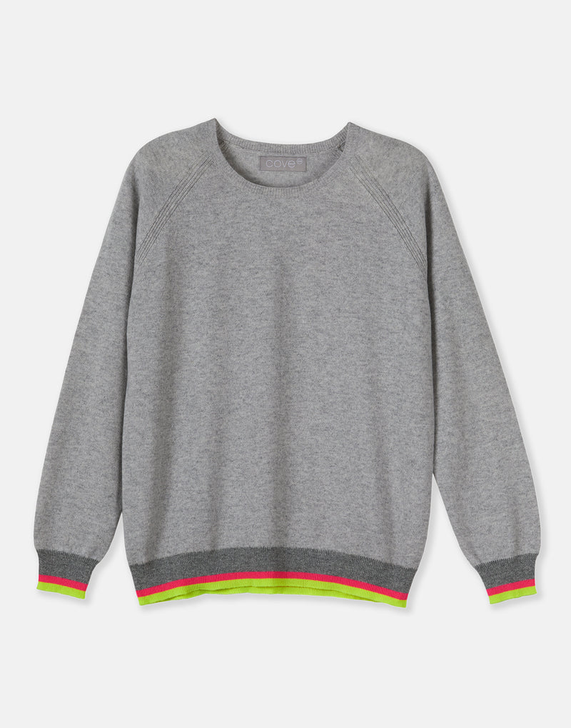 cecilia cashmere jumper - light grey & neon