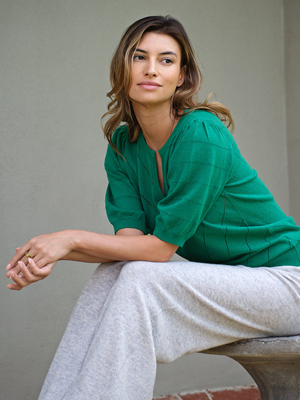celine pointelle top - green