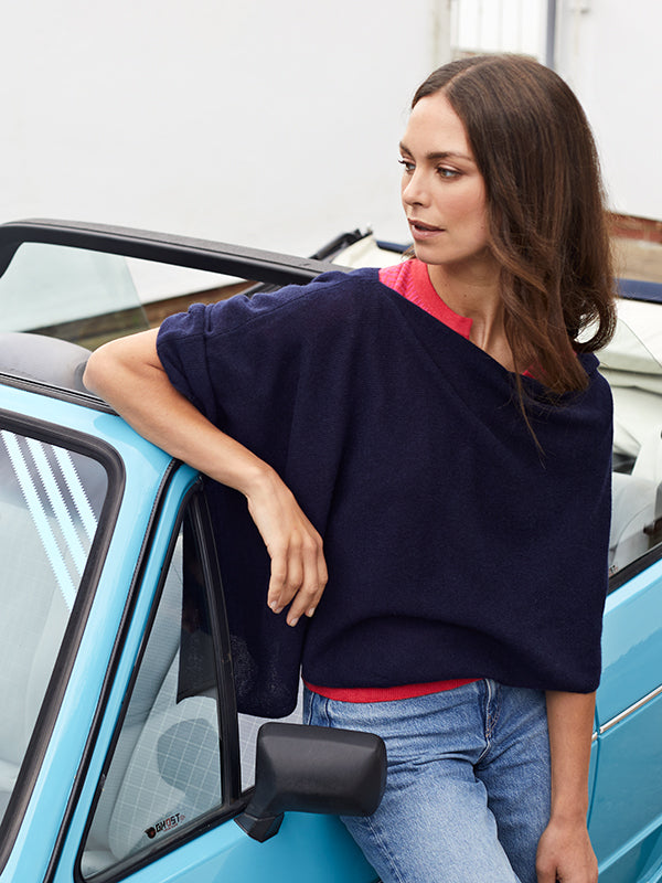 lucy 4-way cashmere poncho - navy