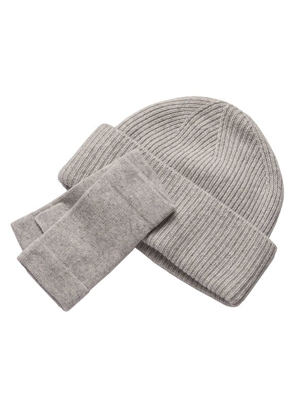 cashmere ribbed beanie - grey