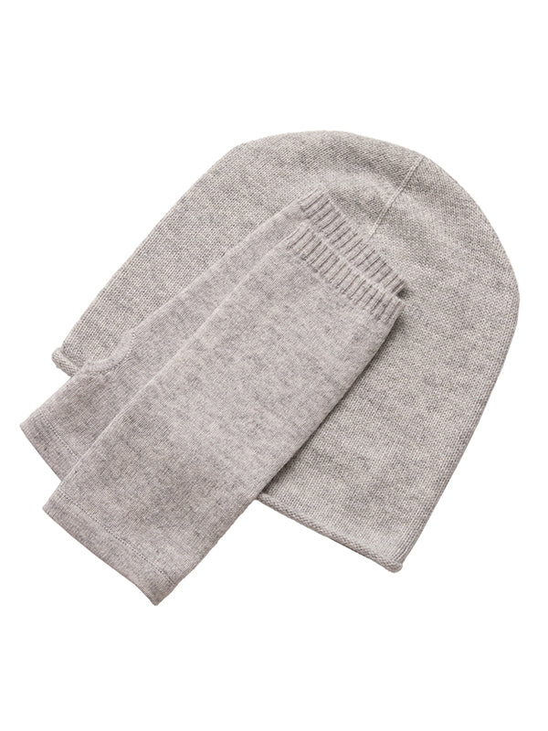 cashmere beanie & wrist warmer gift set - grey