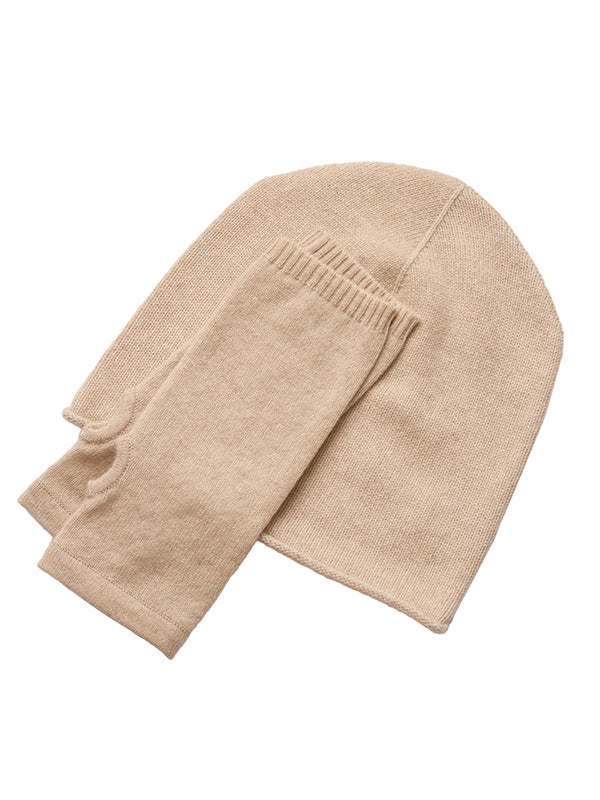 cashmere beanie & wrist warmer gift set - beige